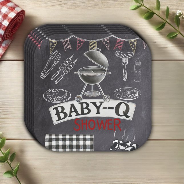 Plato De Papel Chalkboard Baby-Q Grill Baby Shower (Subido por el creador)