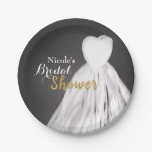 Plato De Papel Chalkboard Boda Vestido Bridal Shower