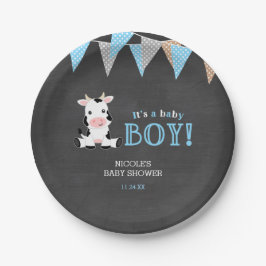 Plato De Papel Chalkboard Cow Boy Baby Shower