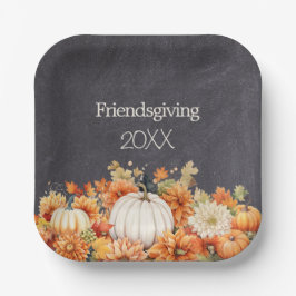 Plato De Papel Chalkboard Fall Pumpkin Floral Friendship Year