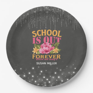 Plato De Papel Chalkboard Funny Teacher Floral Retirement