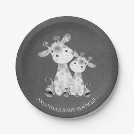 Plato De Papel Chalkboard Giraffe Chicas Baby Shower 7" Plate