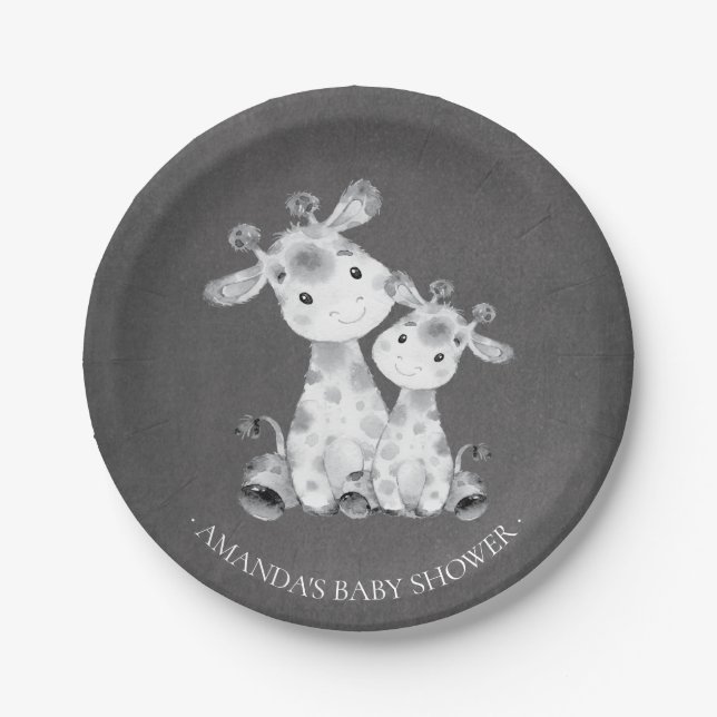 Plato De Papel Chalkboard Giraffe Chicas Baby Shower 7" Plate (Anverso)