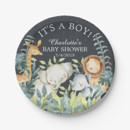Plato De Papel Chalkboard Jungle Animals Baby Shower 7" Plate