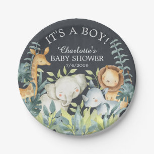 Plato De Papel Chalkboard Jungle Animals Baby Shower 7" Plate