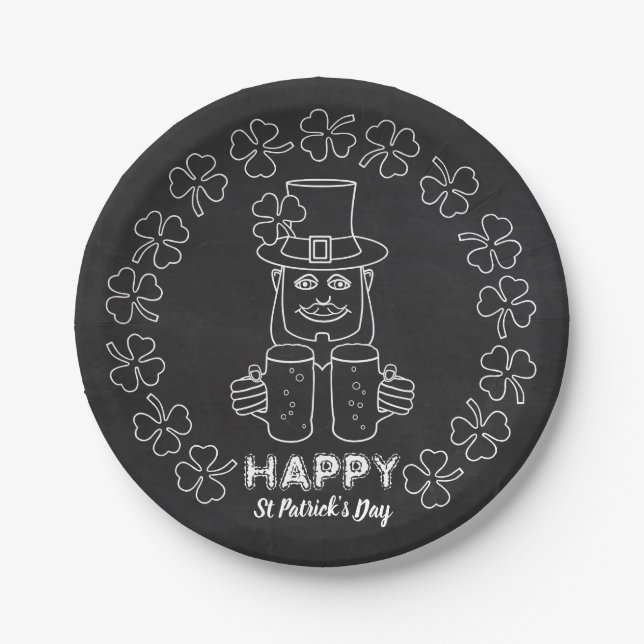 Plato De Papel Chalkboard Leprechaun, Fiesta de San Patricio (Anverso)