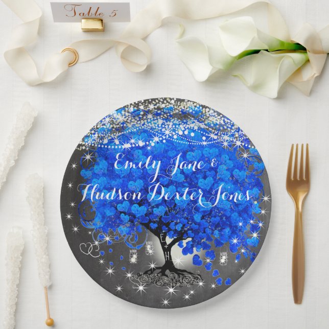 Plato De Papel Chalkboard Mason Jar Blue Heart Leaf Firefly (Boda)