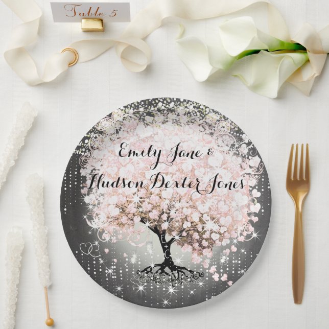 Plato De Papel Chalkboard Mason Jar Pink Heart Leaf Firefly (Boda)