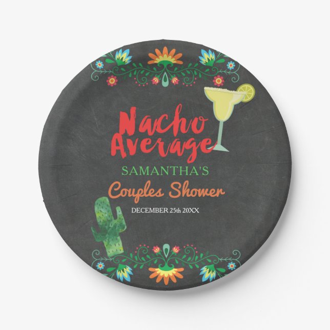 Plato De Papel Chalkboard Nacho Promedio Pareja Ducha Flor (Anverso)