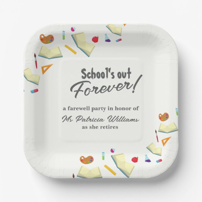 Plato De Papel Chalkboard School Farewell Retired Teacher Party  (Anverso)