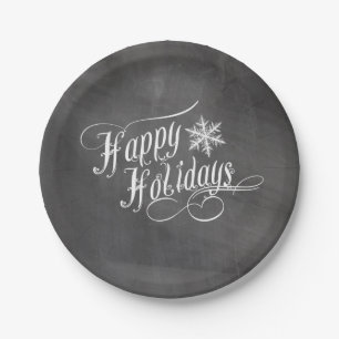 Plato De Papel Chalkboard Snowflakes   Felices fiestas