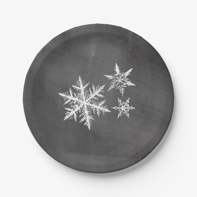 Plato De Papel Chalkboard Snowflakes | Feliz Navidad (Anverso)