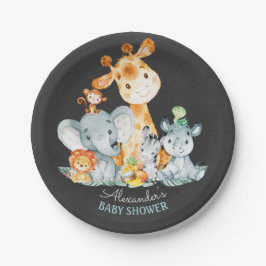 Plato De Papel Chalkboard Watercol Cute Safari Jungle Baby Shower