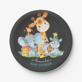 Plato De Papel Chalkboard Watercol Cute Safari Jungle Baby Shower