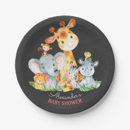 Plato De Papel Chalkboard Watercol Cute Safari Jungle Baby Shower