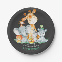 Chalkboard Watercolor Cute Safari Animales Cumplea