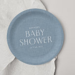 Plato De Papel Chambre de ducha de bebé azul lindo simple<br><div class="desc">Tire la celebración perfecta con este adorable plato personalizado de papel de bebé color azul chambray. Este diseño presenta una tipografía simple clásica que se puede personalizar con el nombre, la fecha u otro texto y también un fondo azul claro dulce que tiene el aspecto de chambray (por favor, no...</div>