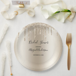 Plato De Papel Champagne Brillo Goteo Despedida de Soltera Glam D