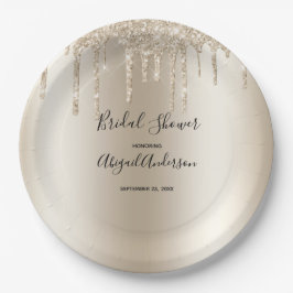 Plato De Papel Champagne Brillo Goteo Despedida de Soltera Glam D
