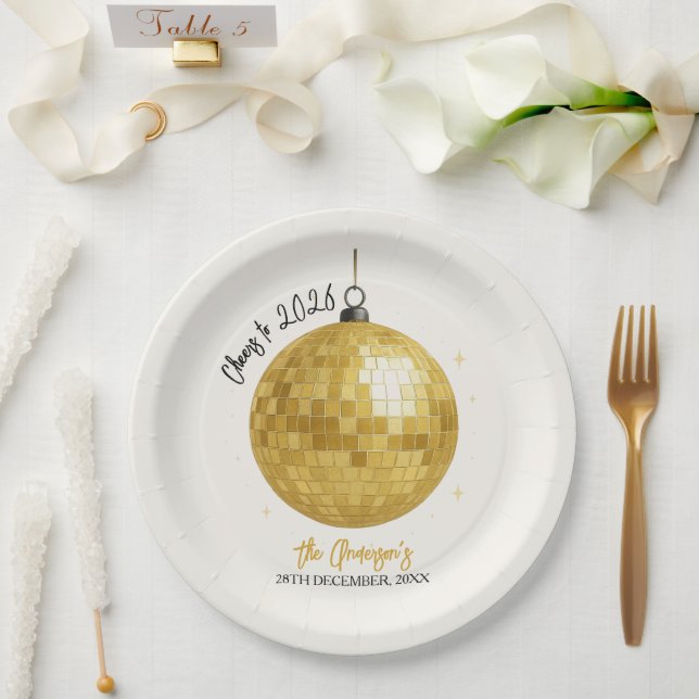 Plato De Papel Champagne Disco Ball 2026 New Year Eve (Boda)