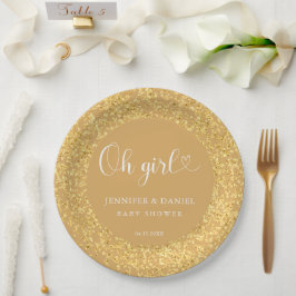 Plato De Papel Champagne Gold Confetti Oh Girl Luxe Script