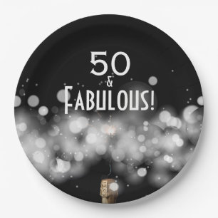 Plato De Papel Champagne & Sparkler 50 y fabulosas placas de pape