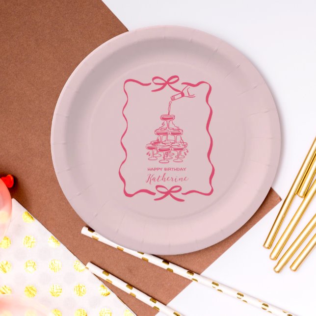 Plato De Papel Champagne Tower Pink Hand Drawn Birthday Party (Subido por el creador)