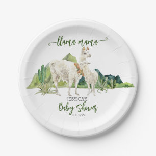 Plato De Papel Champán de Baby Shower Llama Mama Acuarela