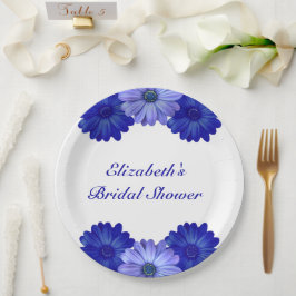 Plato De Papel Champán de boda floral azul