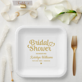 Plato De Papel Champán de Boda Personalizado de Oro