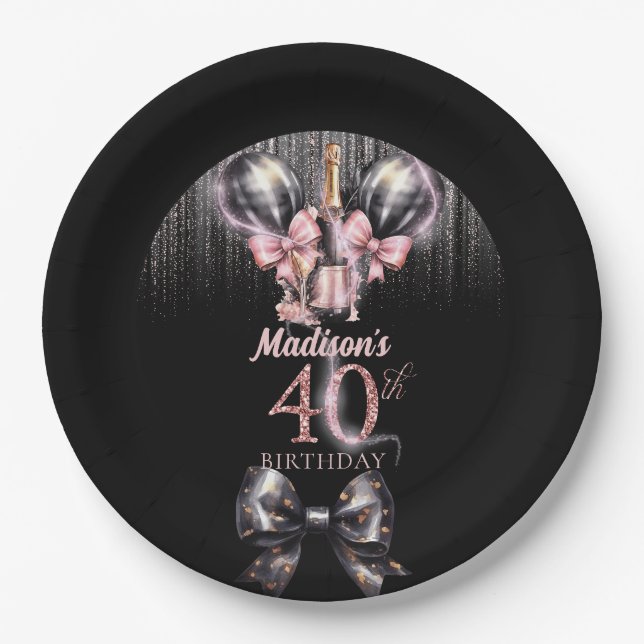 Plato De Papel Champán de lujo de 40 años personalizado (Anverso)