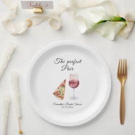Plato De Papel Champán nupcial Pareja Perfecta Acuarela