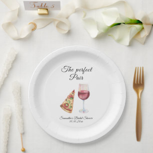 Plato De Papel Champán nupcial Pareja Perfecta Acuarela