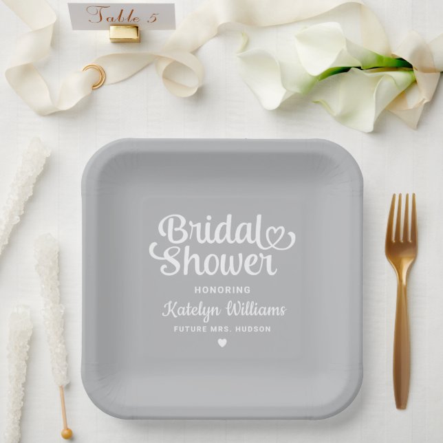 Plato De Papel Champán Nupcial Personalizado Gris (Boda)