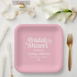 Plato De Papel Champán Nupcial Rosa Personalizado