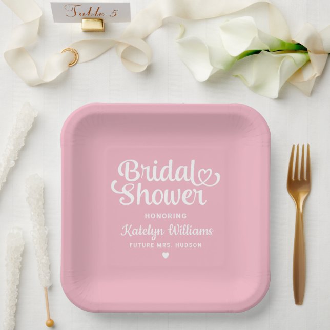 Plato De Papel Champán Nupcial Rosa Personalizado (Boda)