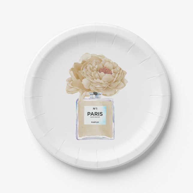 Plato De Papel Champán Peonies y la ducha de novias con flores Pe (Anverso)