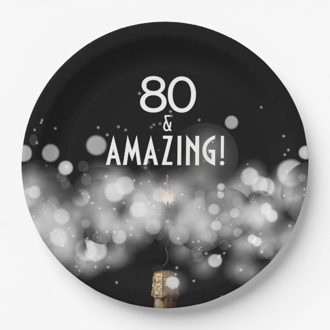 Plato De Papel Champán y Sparkler 80 y asombrosas placas de papel (Anverso)