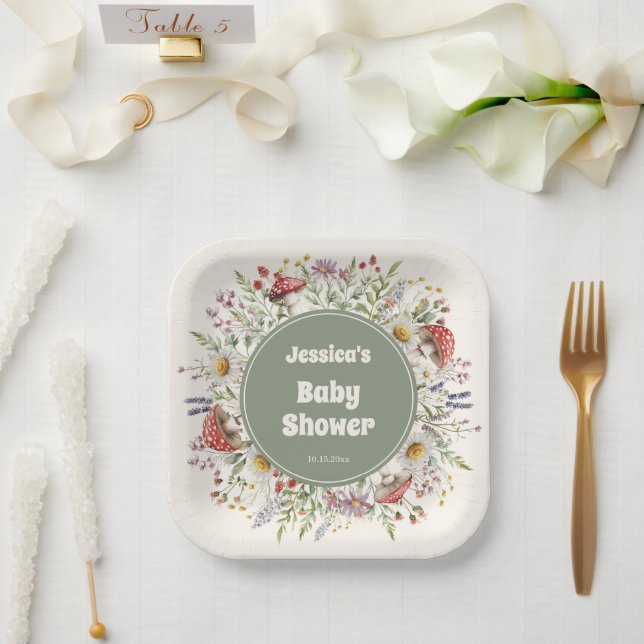 Plato De Papel Champiñones Baby Shower  (Boda)