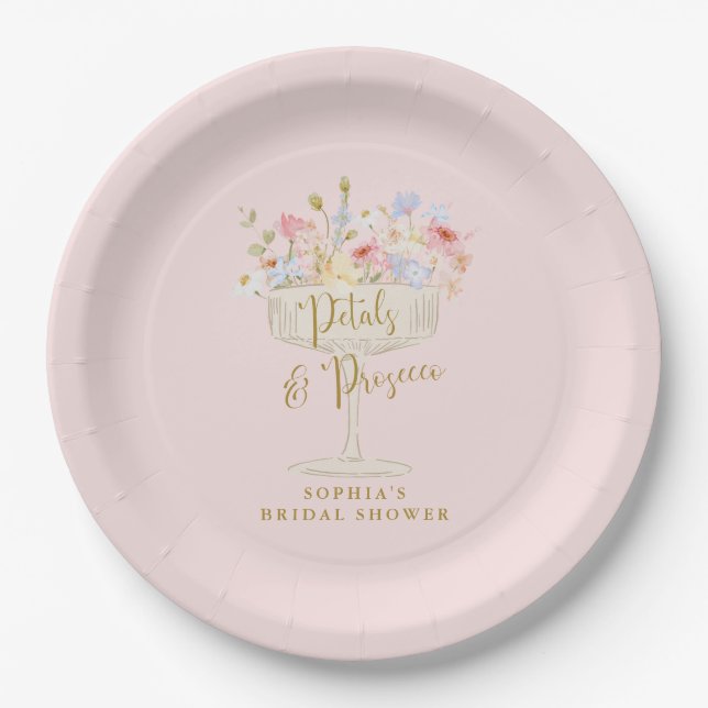 Plato De Papel Champitas de personalizado de champán rosa (Anverso)