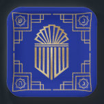 Plato De Papel Chanukah/Hanukkah Art Deco Gold Blue Dreidedes<br><div class="desc">Hanukkah/Chanukah, diseño Art Deco Dreidel. Este diseño oro, elegante, de estilo astuto se puede personalizar cambiando el color de fondo y agregando texto a cualquier lugar de la placa usando el color, tamaño y estilo de su fuente favorita. Gracias por detenerse y ir de compras. ¡Muy apreciado! ¡Feliz Chanukah/Hanukkah! Tamaño...</div>