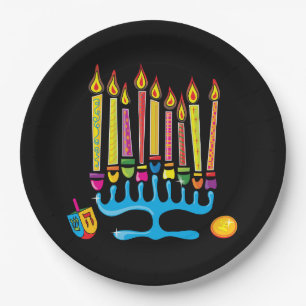 Plato De Papel Chanukkah, Hanukkah Menorah Placa de papel