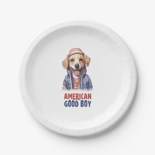 Plato De Papel Chaqueta americana GoodBoy Dog US th de julio  (Anverso)