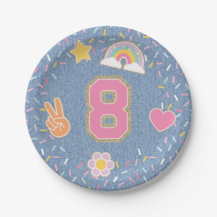 Plato De Papel Chaqueta vaquera Patch Preppy cumpleaños 8
