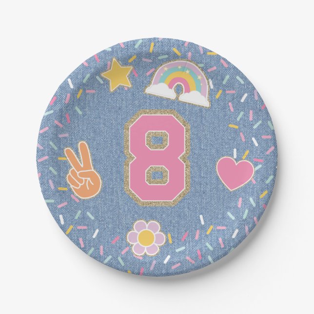 Plato De Papel Chaqueta vaquera Patch Preppy cumpleaños 8 (Anverso)