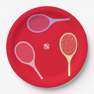 Plato De Papel Chaquetas de tenis pasteles con bola de tenis en r