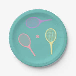 Plato De Papel Chaquetas de tenis pasteles con bola de tenis en v
