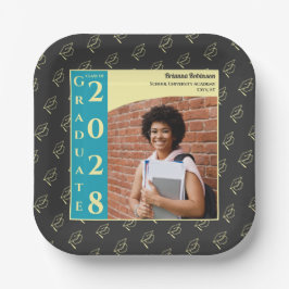Plato De Papel Charcoal Photo Modern Graduation Cap Party