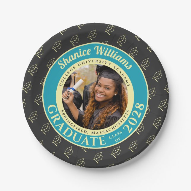 Plato De Papel Charcoal Photo Modern Graduation Party (Anverso)