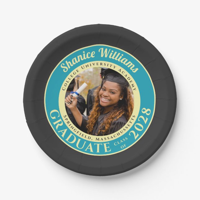 Plato De Papel Charcoal Photo Modern Graduation Party (Anverso)